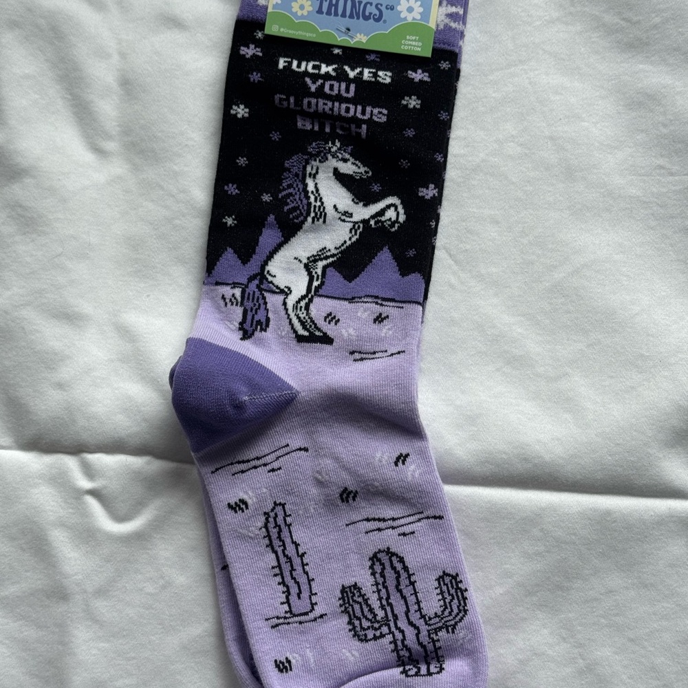 Funky Unicorn Black and Purple Socks